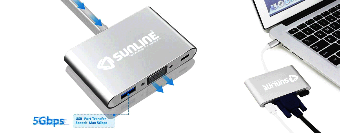 Sunline 170681 Type-C USB 2.0/VGA/Type-C Dönüştürücü